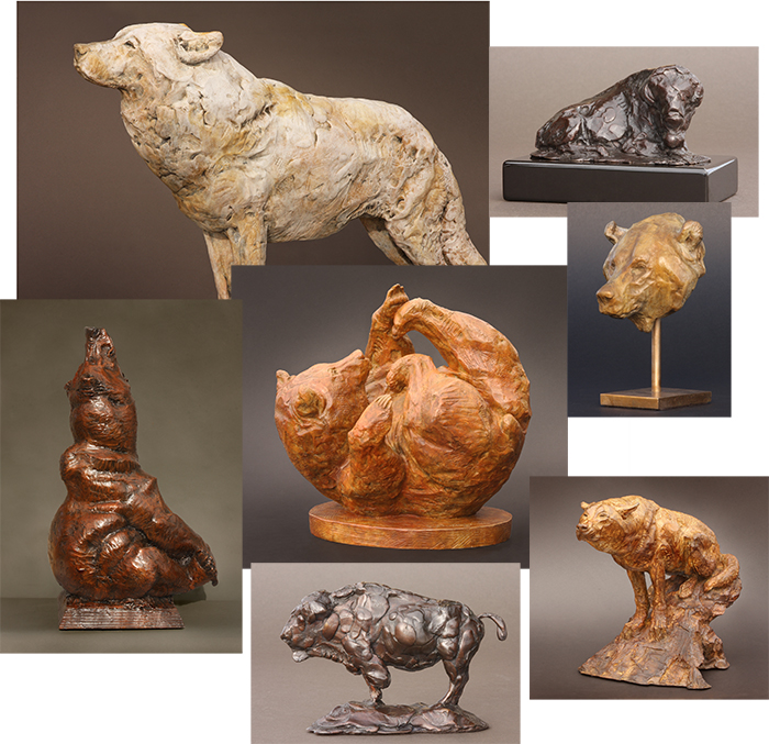 George Bumann wildlife sculpture collage