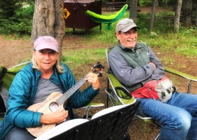 Jamming on the ukulele at Lizard Creek Grand Teton National Park