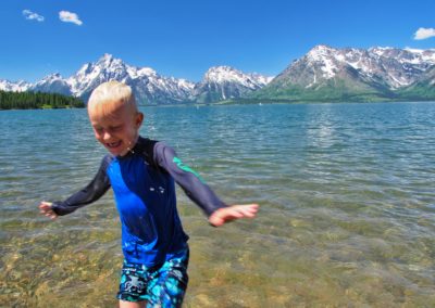 Boy Swimming in Jackson Lake Grand Teton National Park