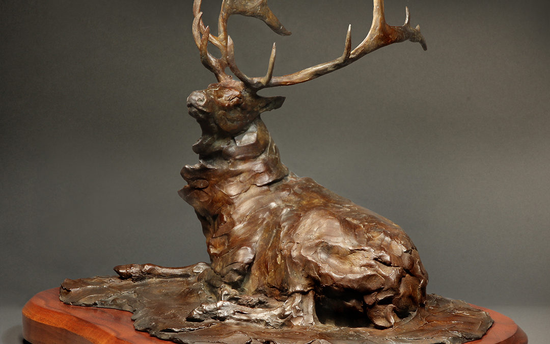 "Intermission" bronze sculpture of a Yellowstone bull elk