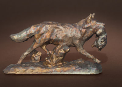 coyote with pups bronze wildlife sculpture George Bumann